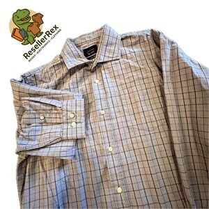 Jachs NY Mens Long Sleeve‎ Button Down Plaid Shirt Gray Blue White Size L